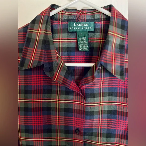Lauren Ralph Lauren Silk Plaid Button Down Shirt - Picture 3 of 5